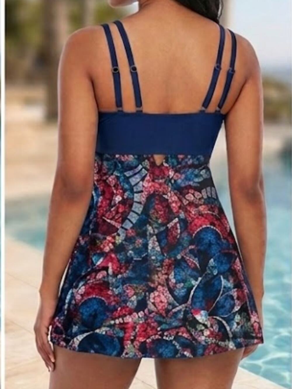 Poolside Elegance: Asymmetric Mosaic Print Swim Dress Set